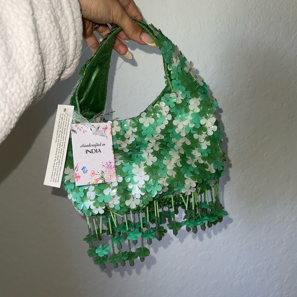 Floral Green Handbag beaded - Picture 2 of 2